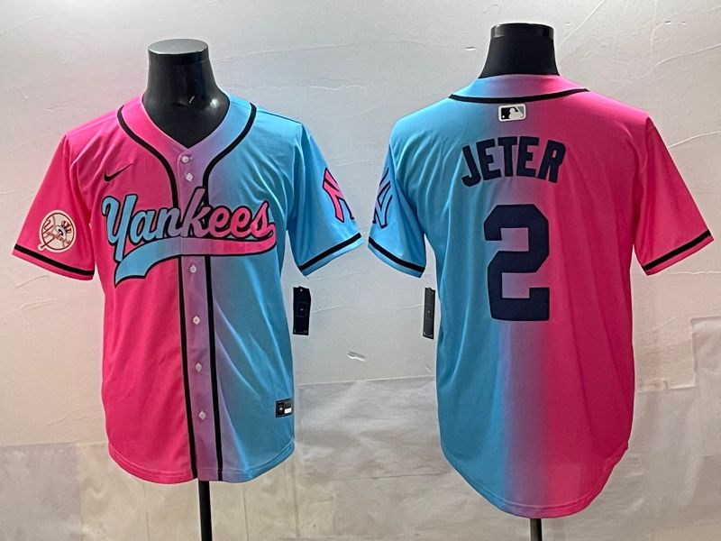 Men New York Yankees #2 Jeter Blue pink Game 2025 Nike MLB Jersey style 006->new york yankees->MLB Jersey